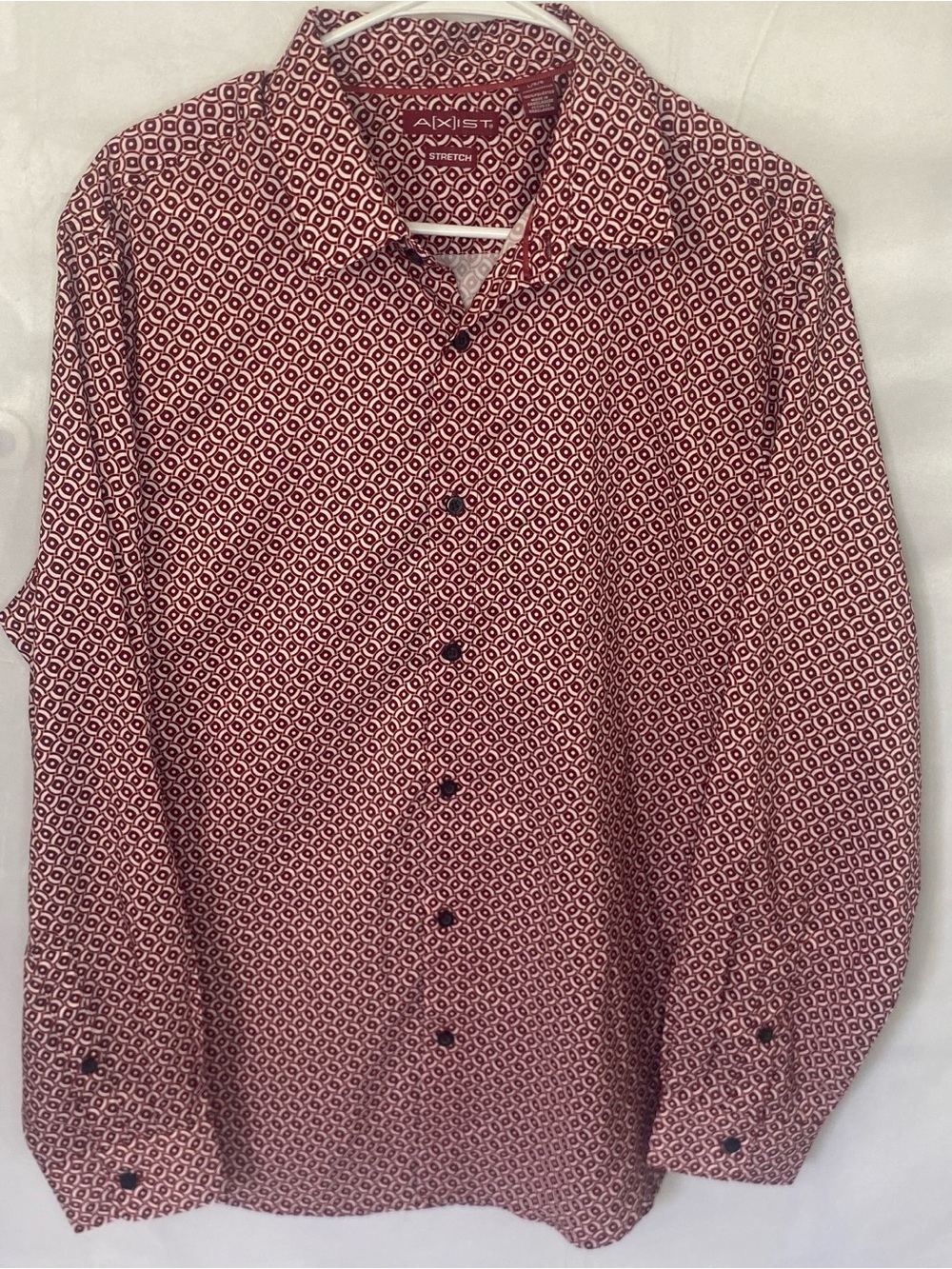 AXIST Shirt Mens Large L Long Sleeve Button Up Red White Geometric Stretch